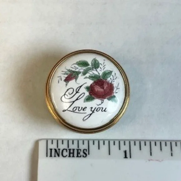 Crummles & Co Enamel Pill Box I Love You Rose Trinket Box Made in England